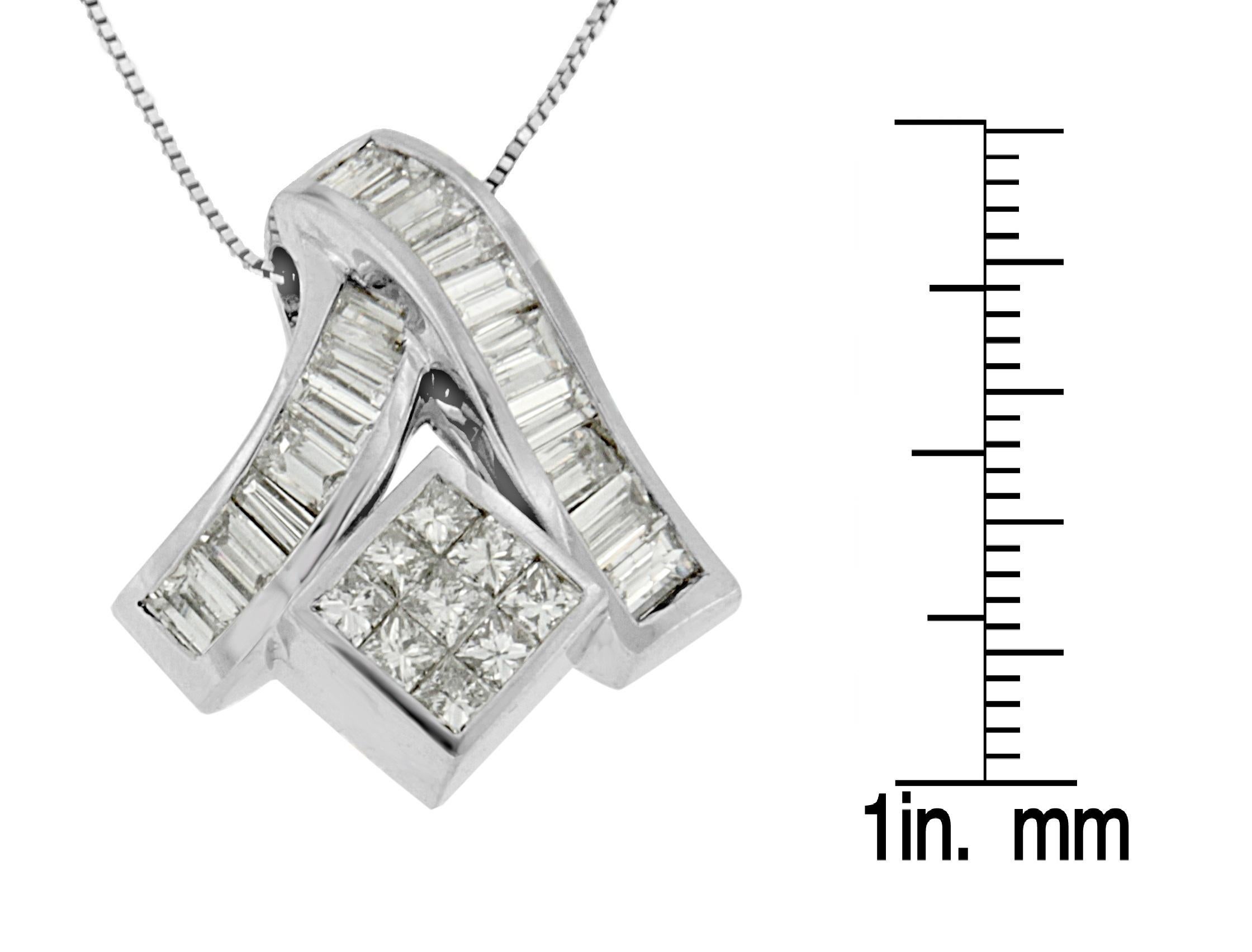 14k Weißgold 1 7/8 Cttw Mixed Geometrie Diamant-Anhänger-Halskette (Baguetteschliff) im Angebot