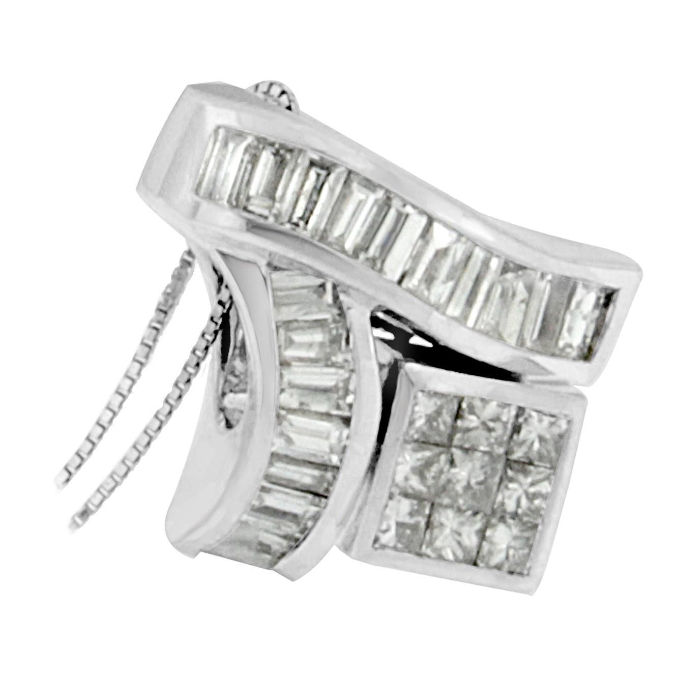 14k Weißgold 1 7/8 Cttw Mixed Geometrie Diamant-Anhänger-Halskette im Angebot