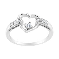 14K White Gold 1/8 Carat Channel Set Round-Cut Diamond Heart Ring