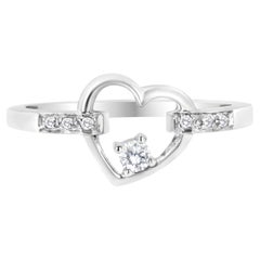 14K White Gold 1/8 Carat Channel Set Round-Cut Diamond Heart Ring