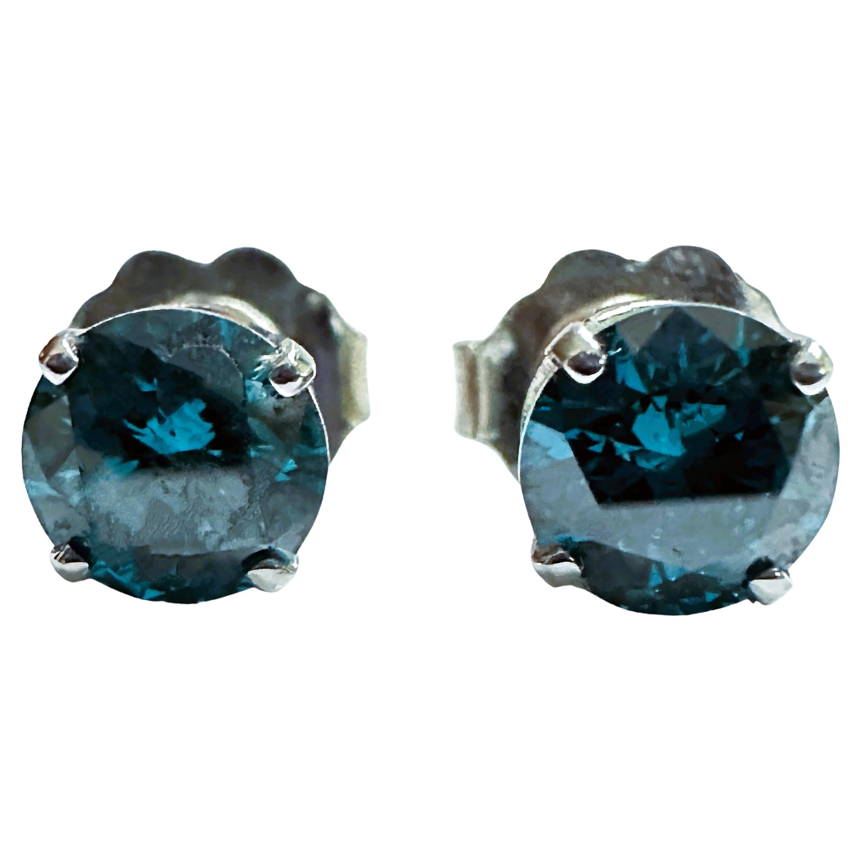 1/2 Carat Round Blue Diamond 14K Screw Back Earrings – George'sJewelry