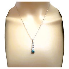 14k White Gold 1 Carat Blue & White Diamond Necklace w Appraisal - Italy