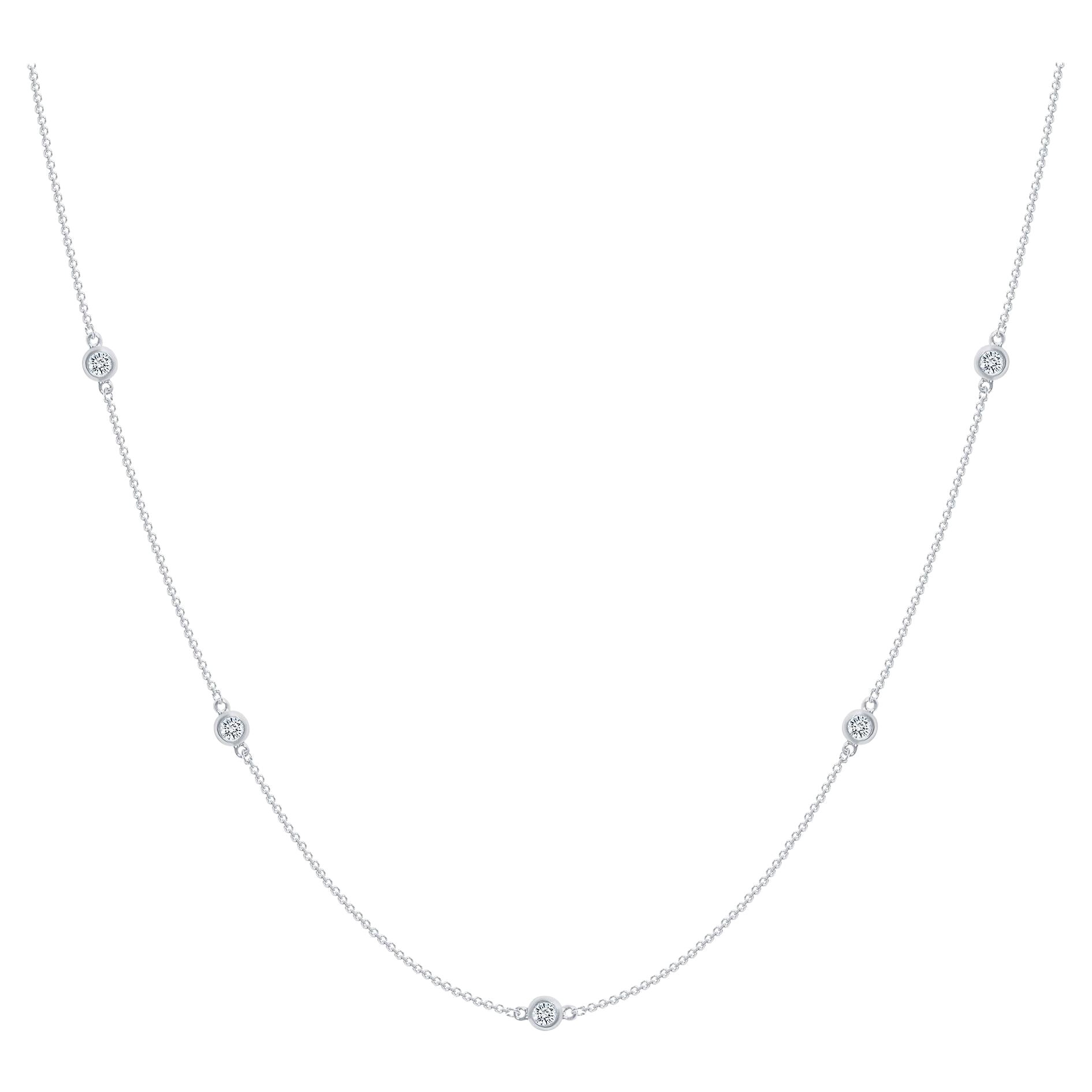 Collier en or blanc 14 carats avec lunette à diamants taille ronde de 1 carat au mètre