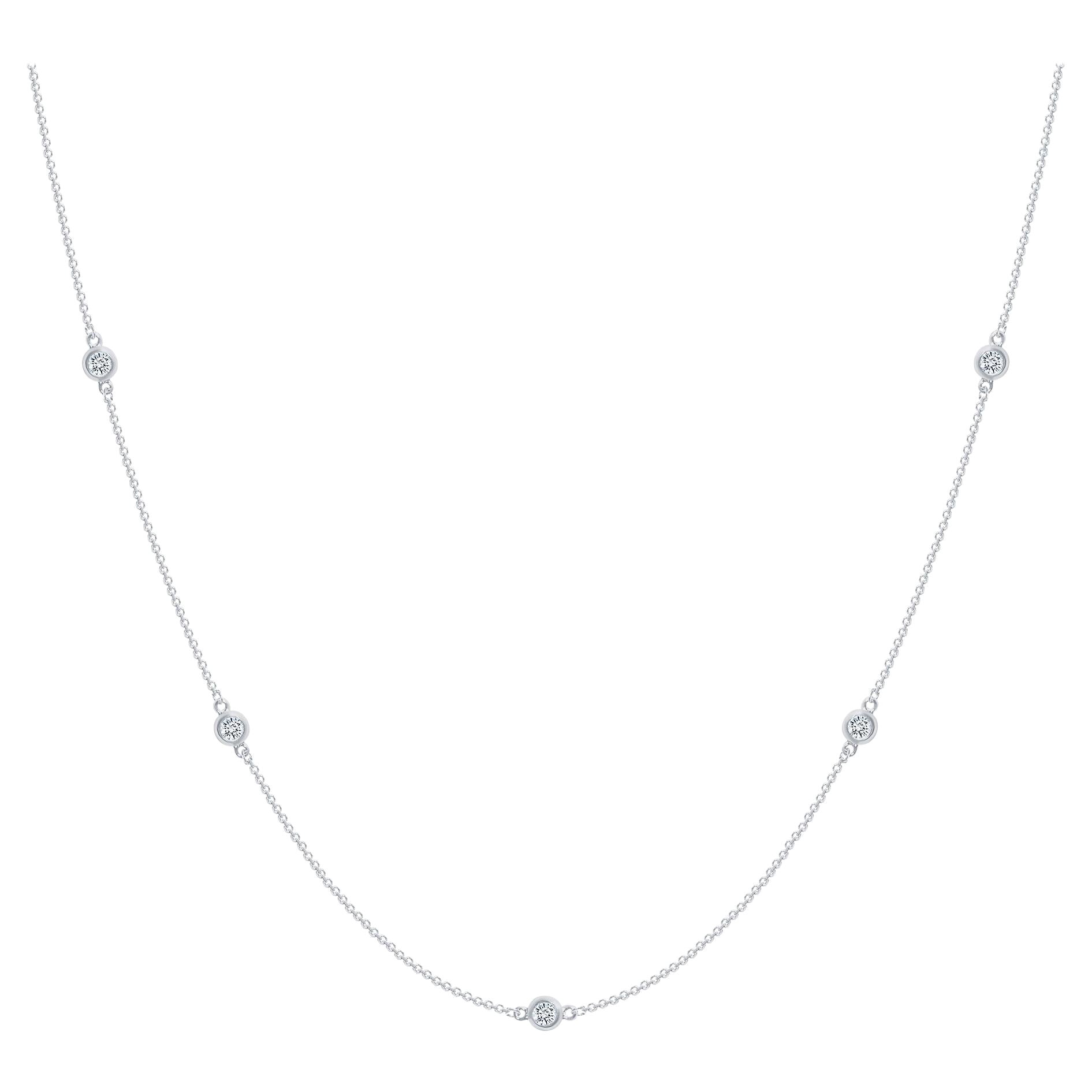 Collier en or blanc 14 carats avec lunette à diamants taille ronde de 1 carat au mètre