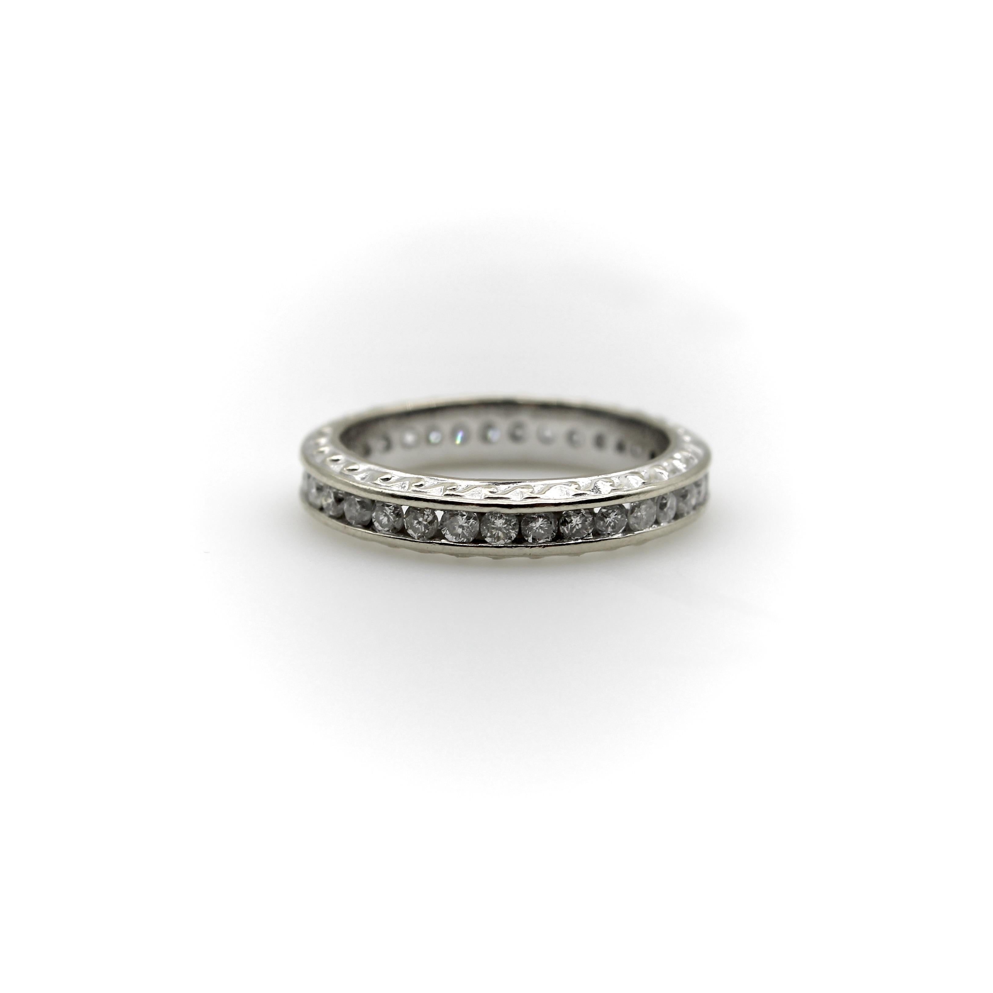 Modern 14K White Gold 1 Carat Diamond Channel Set Eternity Band For Sale