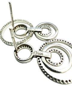 Boucles d'oreilles en or blanc 14K avec diamant 1 carat et pendants d'oreilles en forme de cercle d'une longueur de 1 pouce