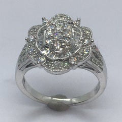 14K White Gold 1 Carat Total Diamond Cluster Ring Size 8