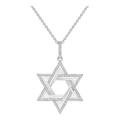14 Karat Weißgold 1 Karat runder Diamant Davidstern-Halskette