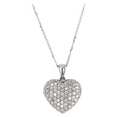 14K White Gold 1 Carat Total Weight Pave Heart Pendant Necklace