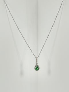 14K White Gold 1 CT Pear Tsavorite and Diamond Halo Necklace
