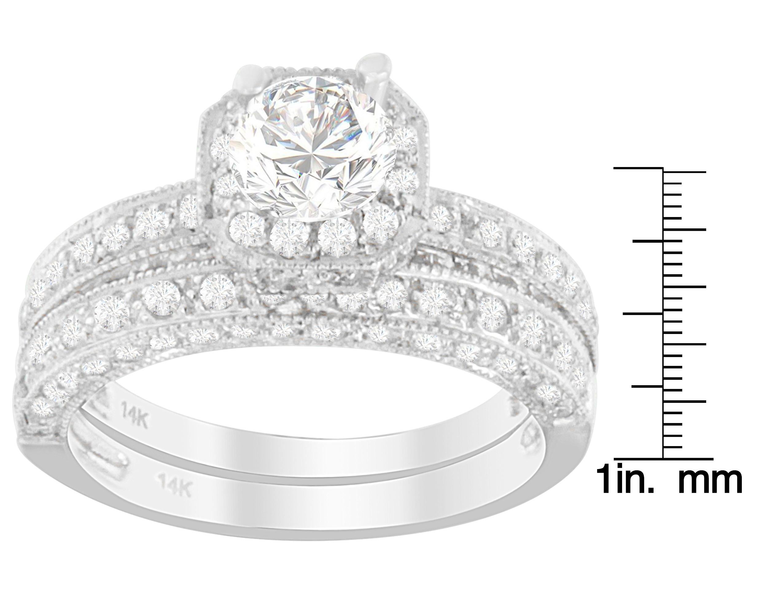 Or blanc 14K 1 ct. Bague à diamant rond TDW (G-H, I1-I2) Neuf - En vente à New York, NY