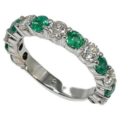 14K White Gold 1 CTW Diamond and 1 CTW Emerald Anniversary Band