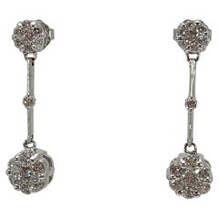 14K White Gold 1 CTW Diamond Drop Cluster Earrings 