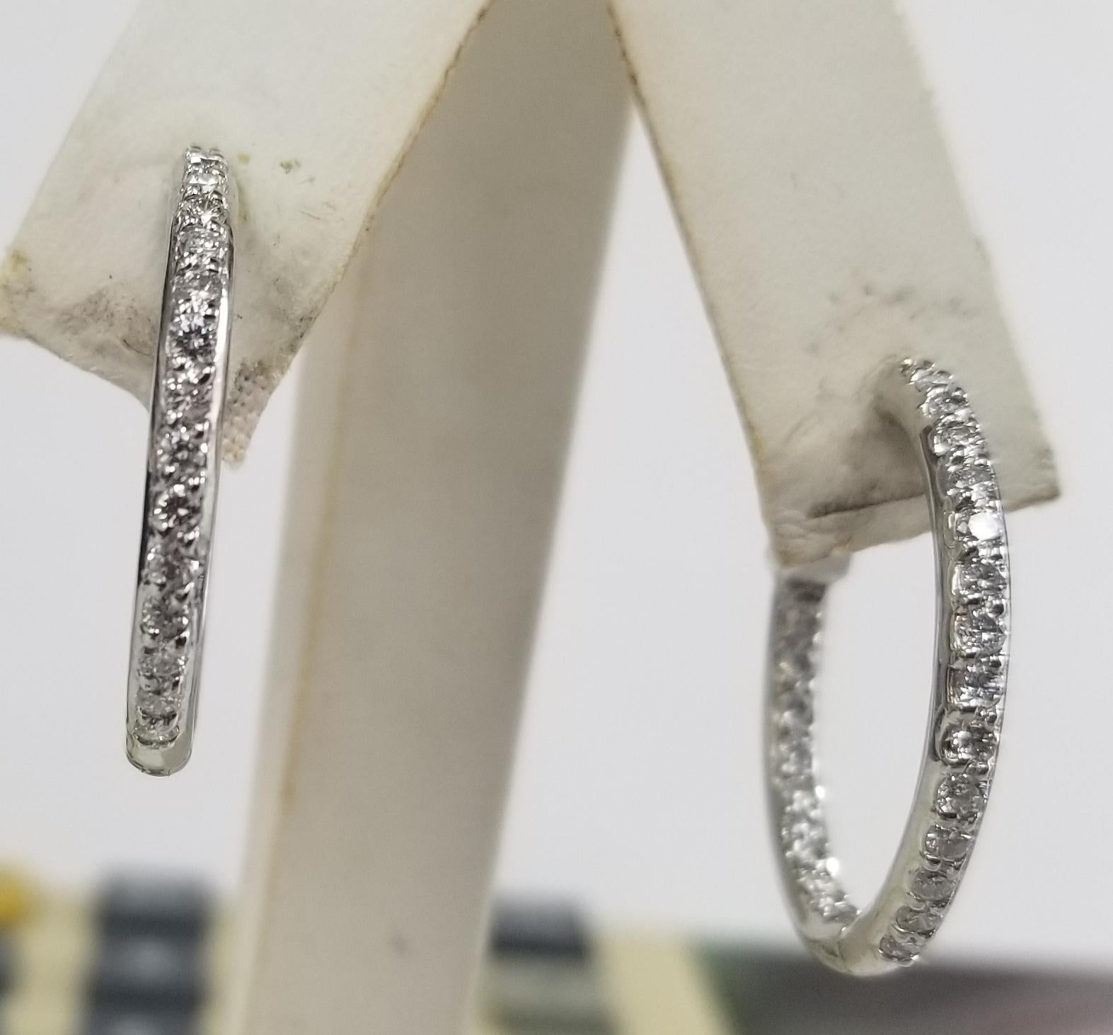 Contemporary 14 Karat White Gold Hoop Diamond Earrings For Sale