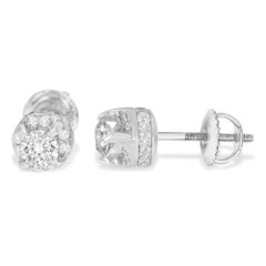 14K White Gold 1.0 Carat Brilliant Round Diamond Stud Earrings