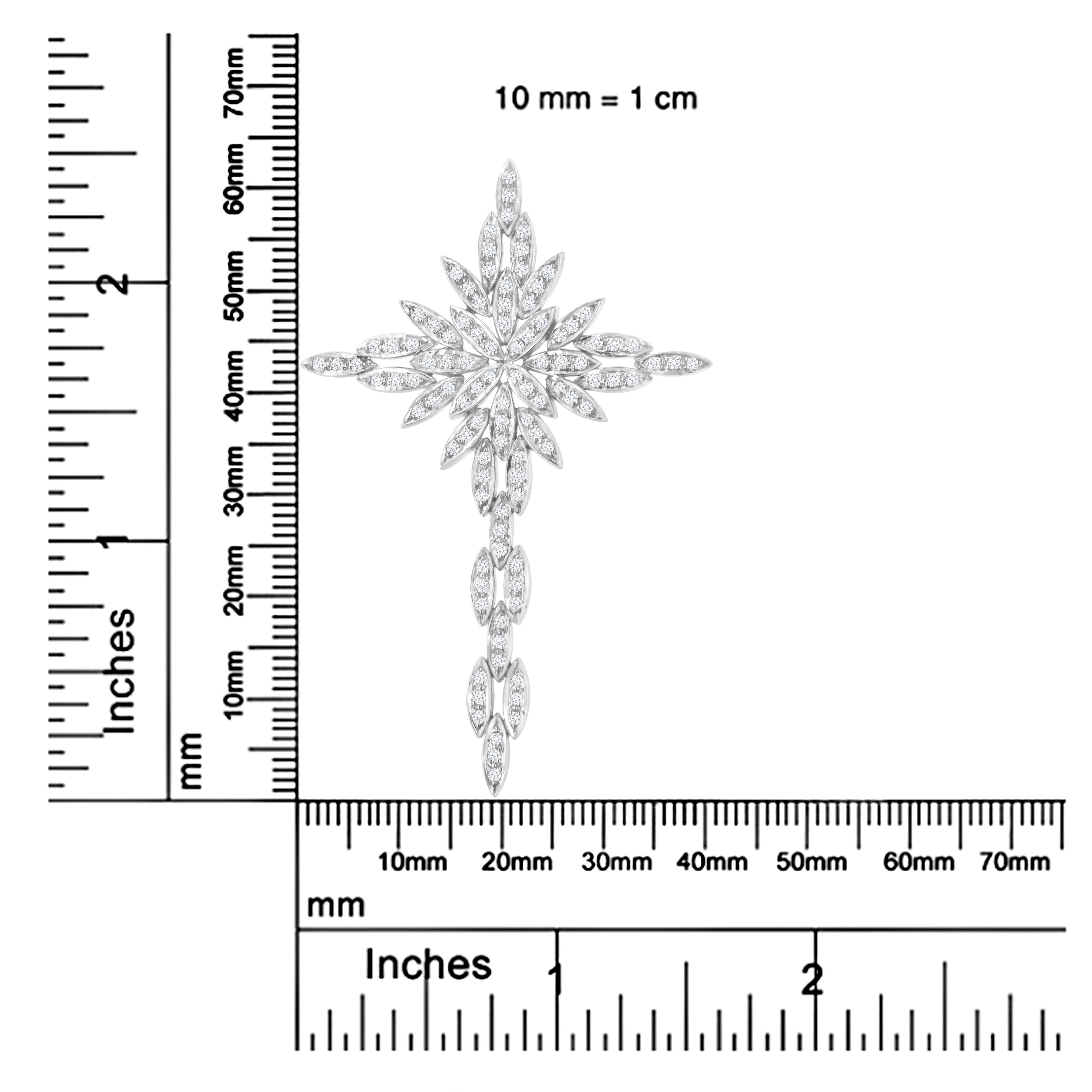 14K White Gold 1.0 Carat Cocktail Cluster Cross Pendant Necklace In New Condition For Sale In New York, NY