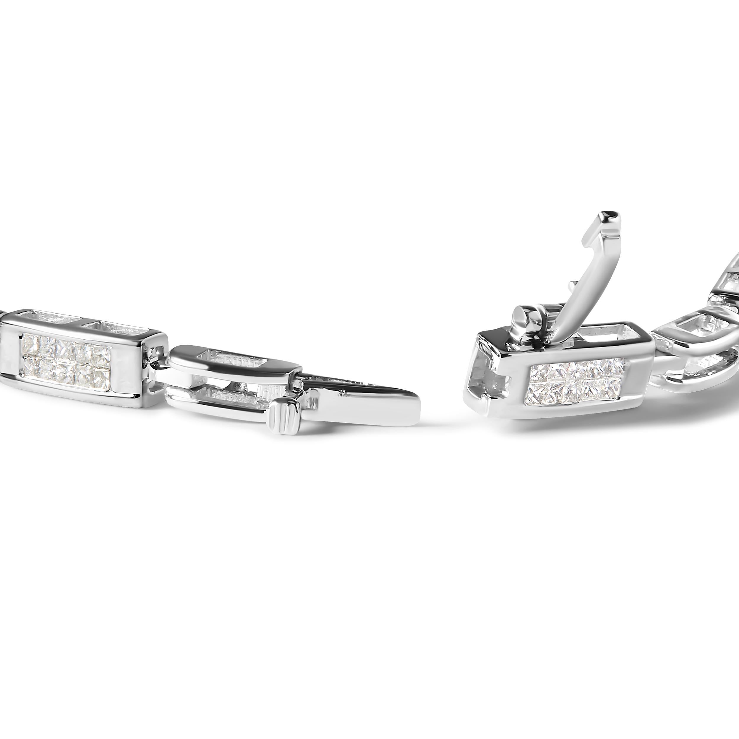 If you prefer subtler designs, this unconventional tennis bracelet should be on your radar. Featuring an alternating station and link, the sleek arm candy is embellished with 100 natural princess-cut diamonds in invisible settings that total up to