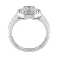 14K White Gold 1.0 Carat Diamond Art Deco Style Cocktail Ring