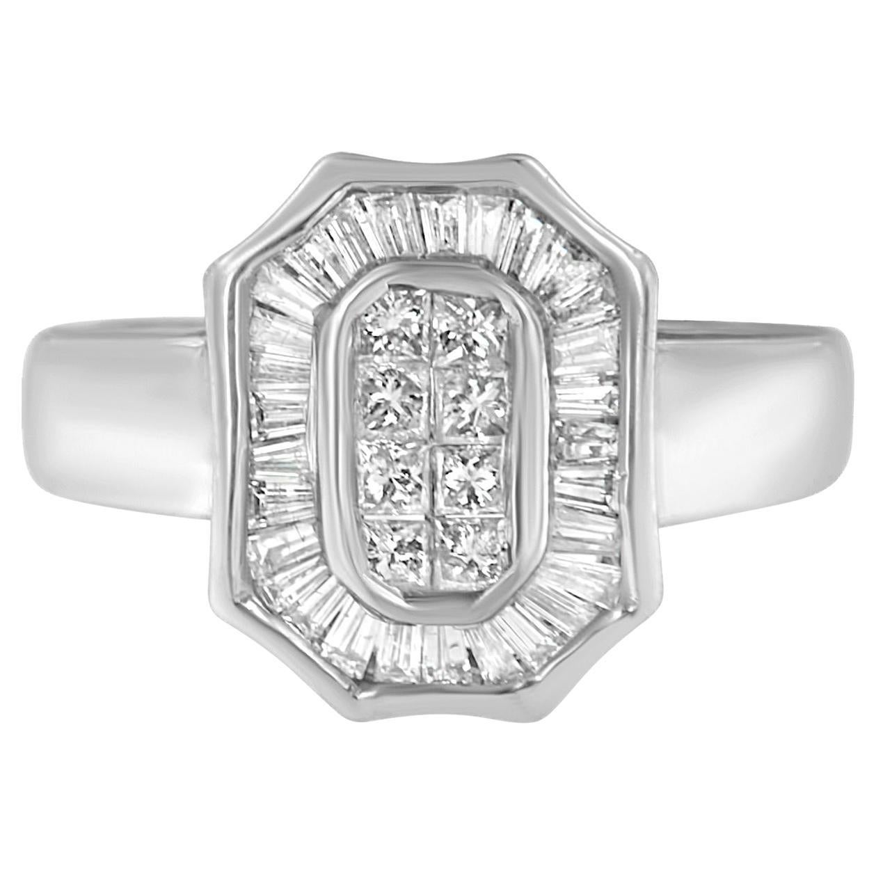 14K White Gold 1.0 Carat Diamond Art Deco Style Cocktail Ring For Sale