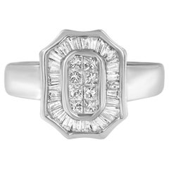 14K White Gold 1.0 Carat Diamond Art Deco Style Cocktail Ring