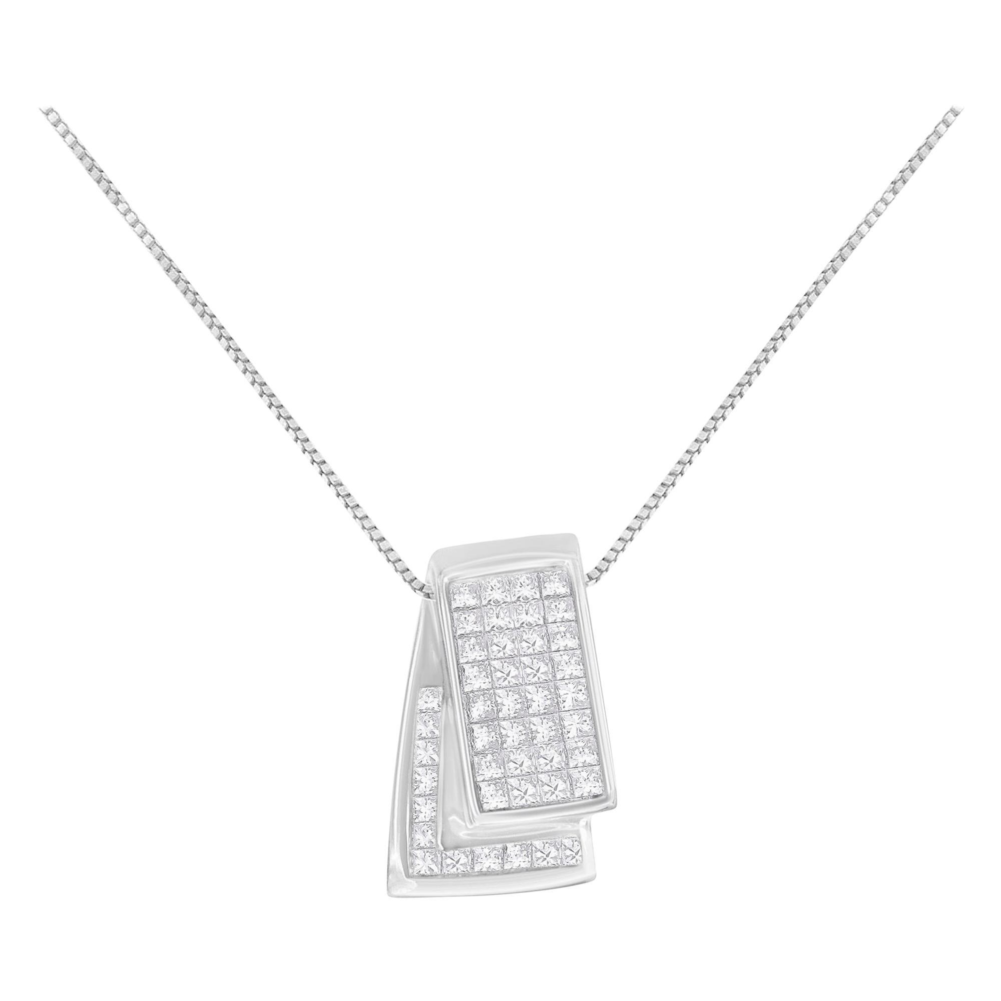 14K White Gold 1.0 Carat Diamond Box Pendant Necklace