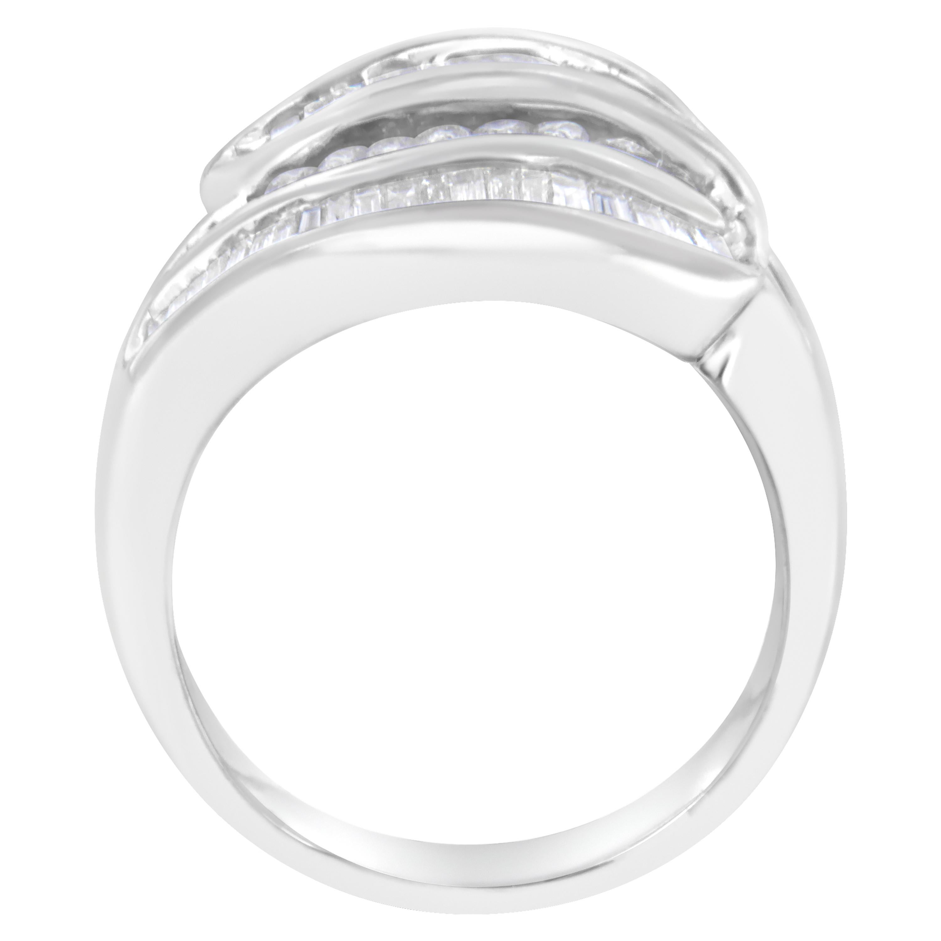 Contemporary 14K White Gold 1.0 Carat Diamond Bypass Band Ring For Sale