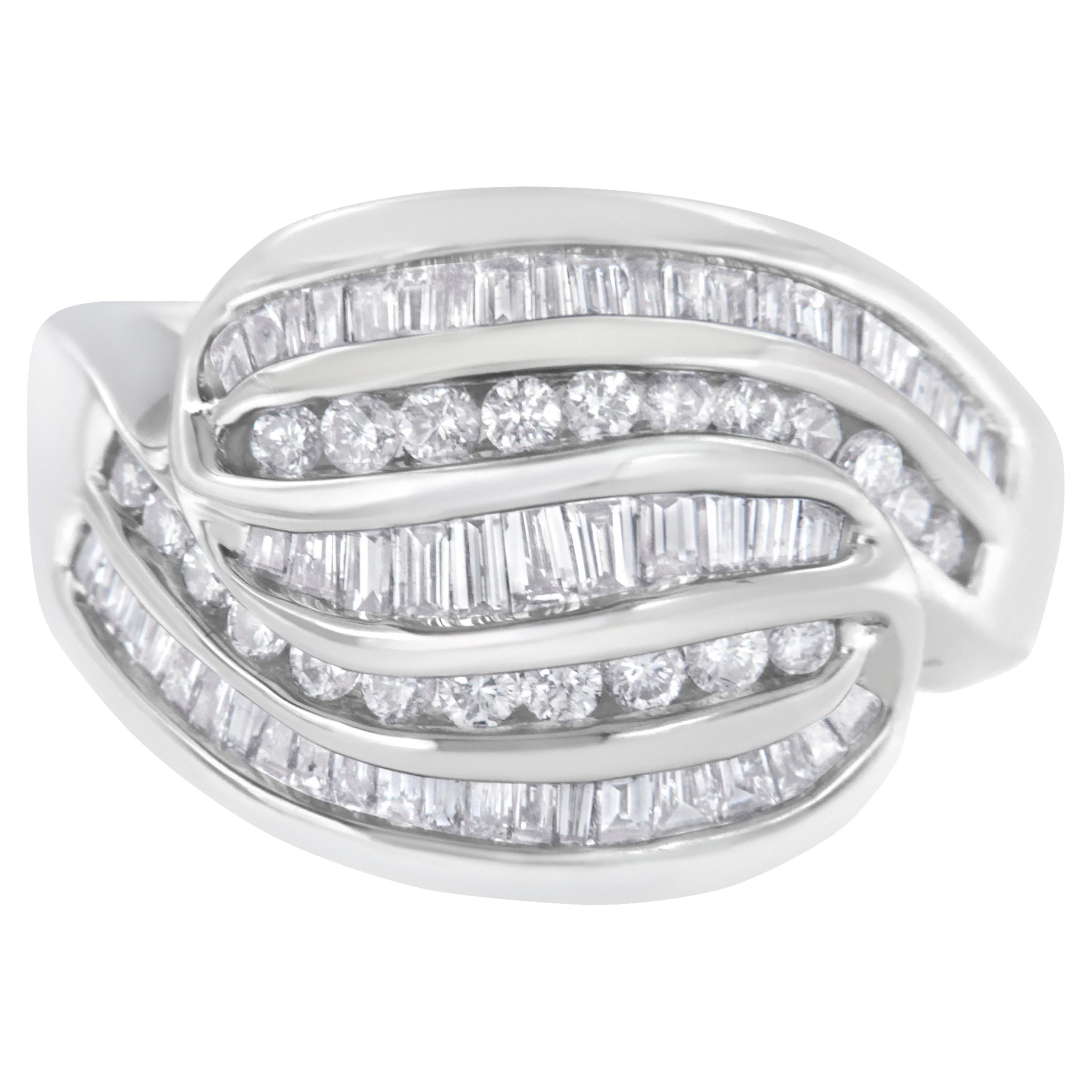 14K White Gold 1.0 Carat Diamond Bypass Band Ring For Sale
