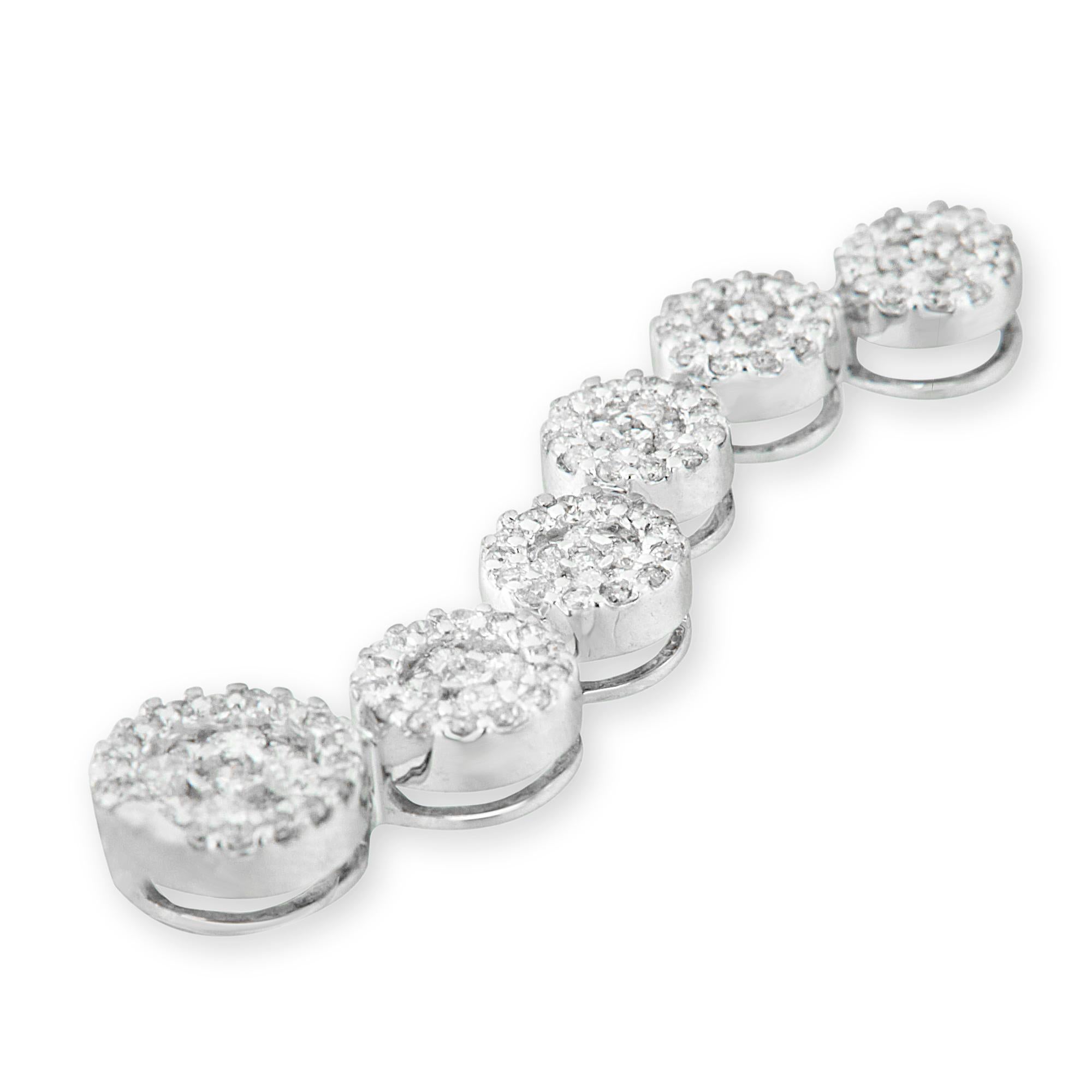Contemporary 14K White Gold 1.0 Carat Diamond Cluster Journey Pendant Necklace For Sale