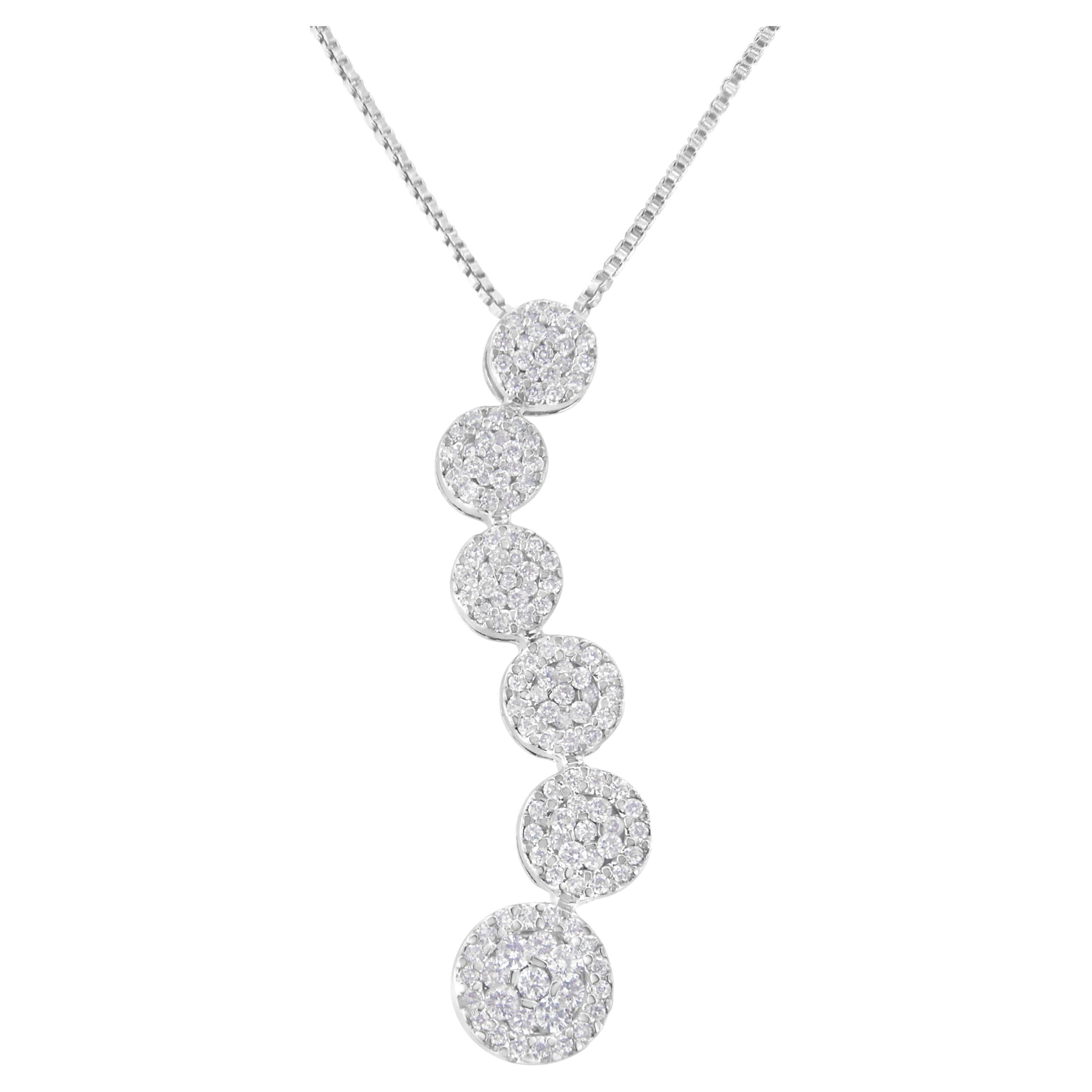 14K White Gold 1.0 Carat Diamond Cluster Journey Pendant Necklace
