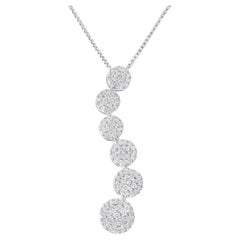 14K White Gold 1.0 Carat Diamond Cluster Journey Pendant Necklace