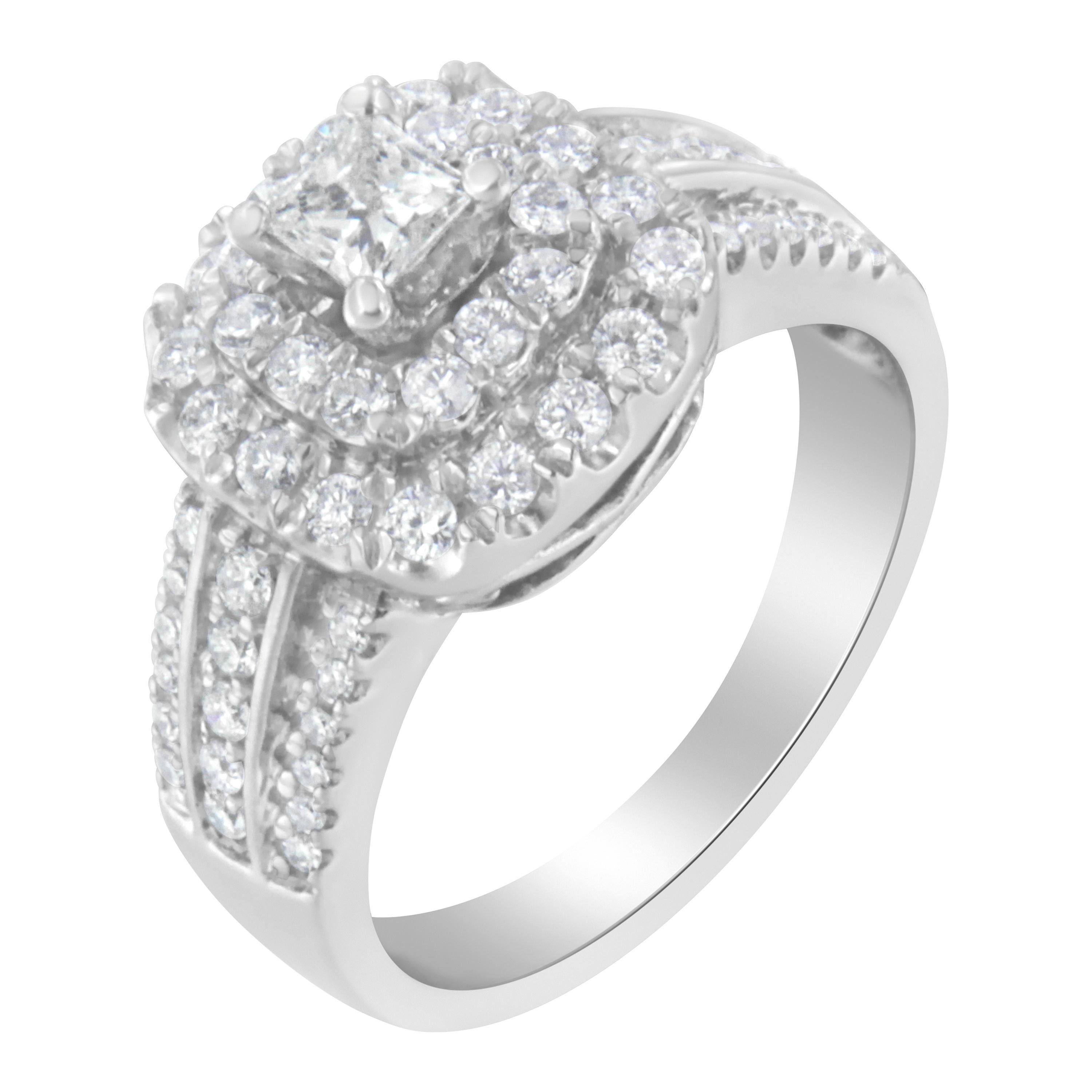 Contemporary 14K White Gold 1.0 Carat Diamond Cluster Ring
