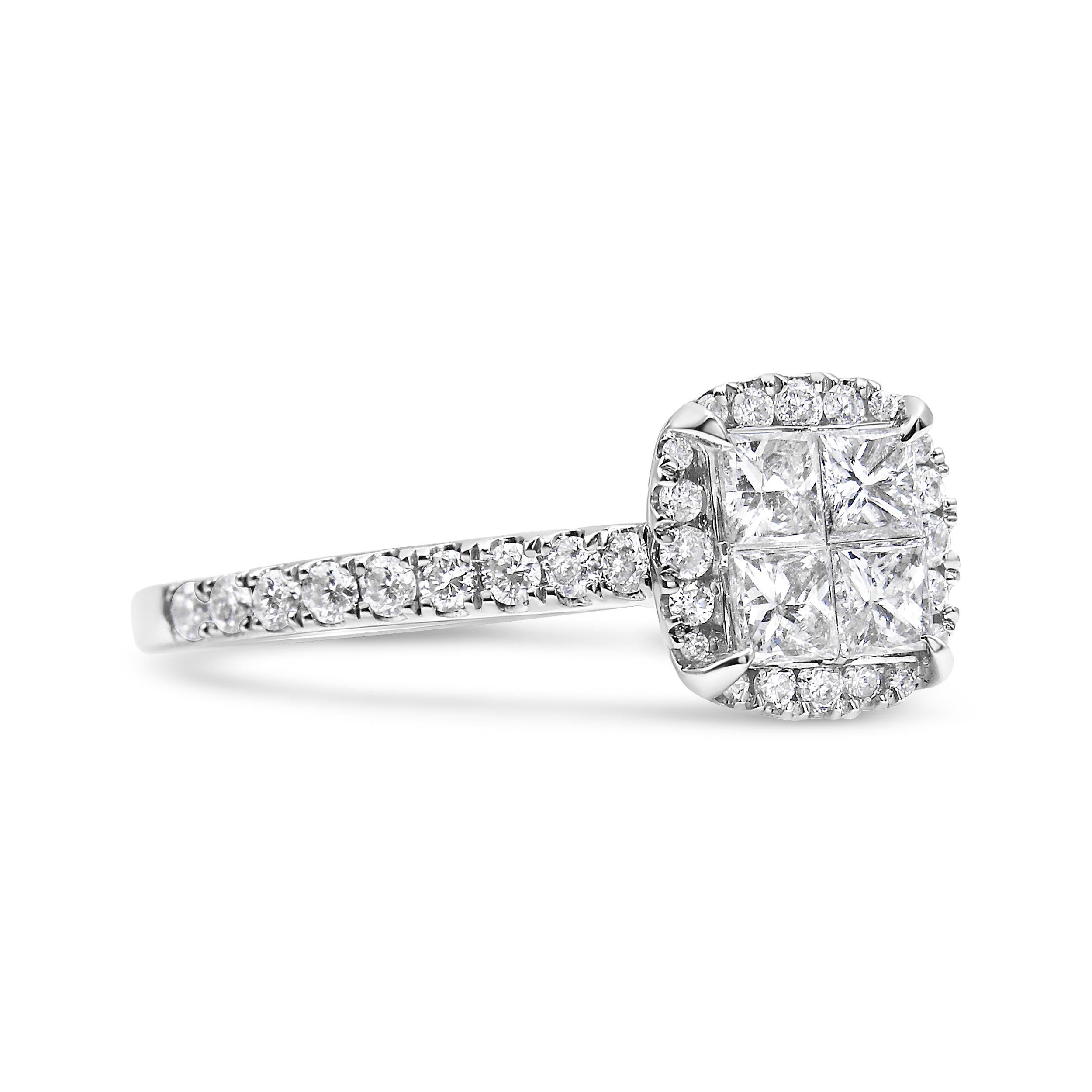 Commit to a lifetime of love and happiness with this gorgeous 1.0 c.t. diamond engagement ring! This everlasting beauty is crafted in genuine 14k white gold, a metal that will stay tarnish free for decades to come. The central diamond cluster is