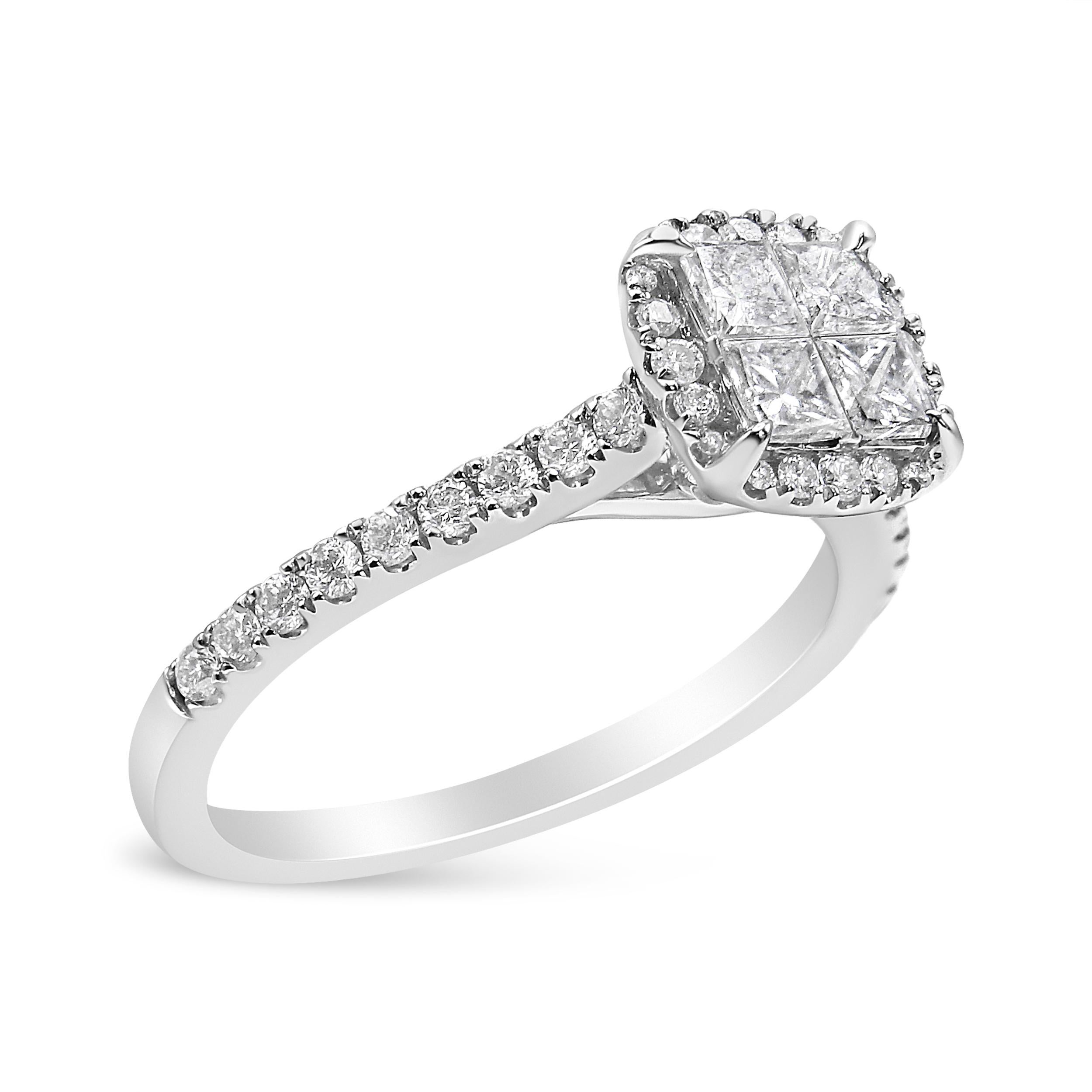 Contemporary 14K White Gold 1.0 Carat Diamond Composite Cushion Shaped Engagement Ring