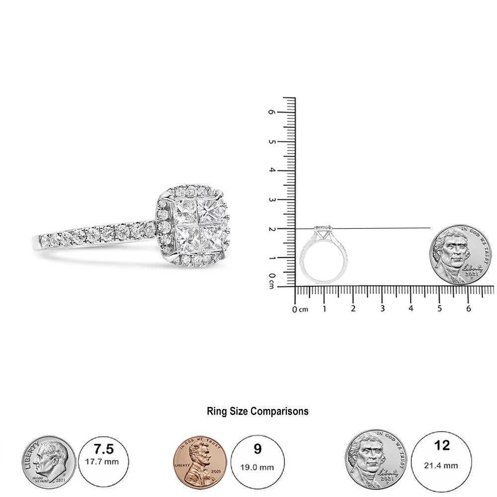 14K White Gold 1.0 Carat Diamond Composite Cushion Shaped Engagement Ring In New Condition In New York, NY