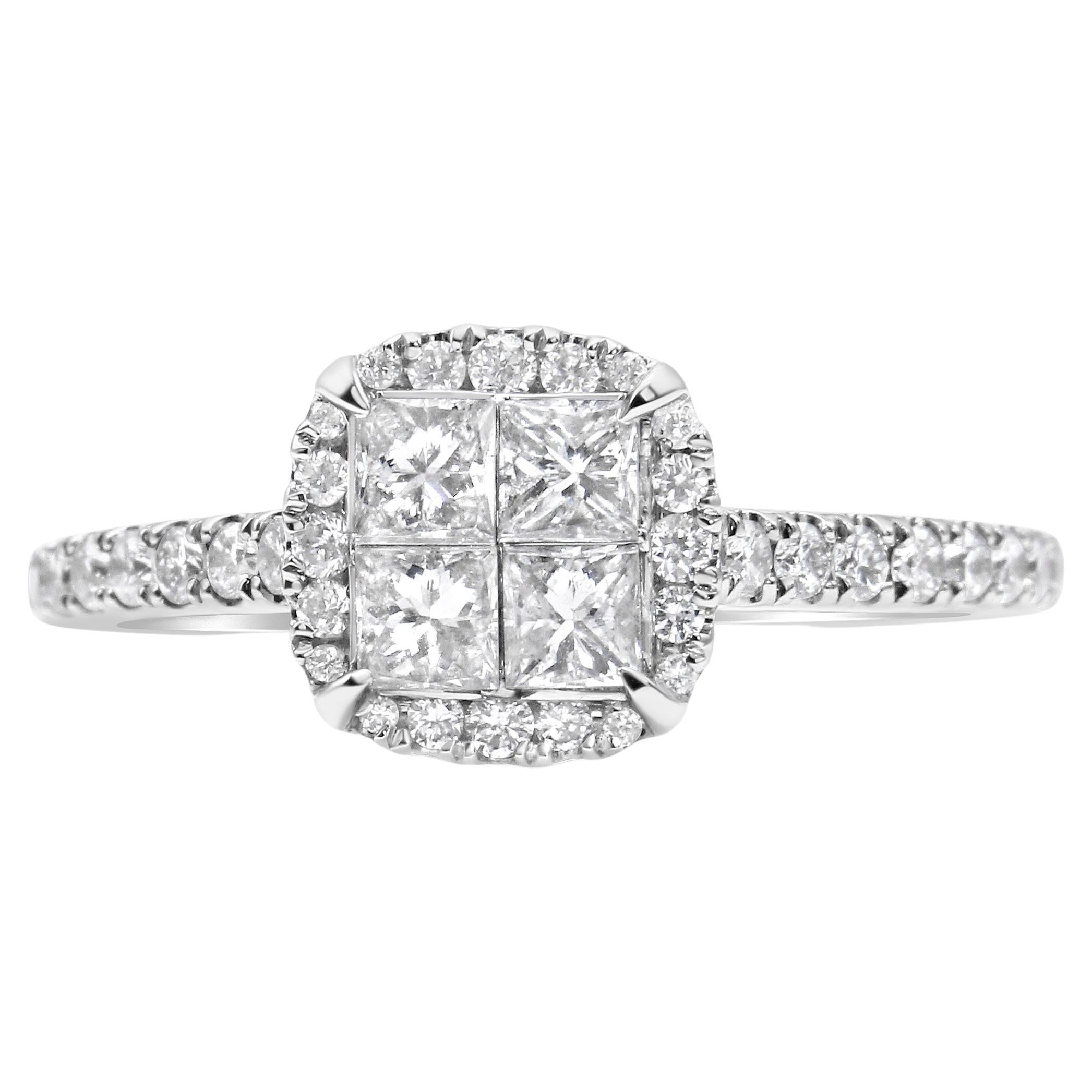 14K White Gold 1.0 Carat Diamond Composite Cushion Shaped Engagement Ring