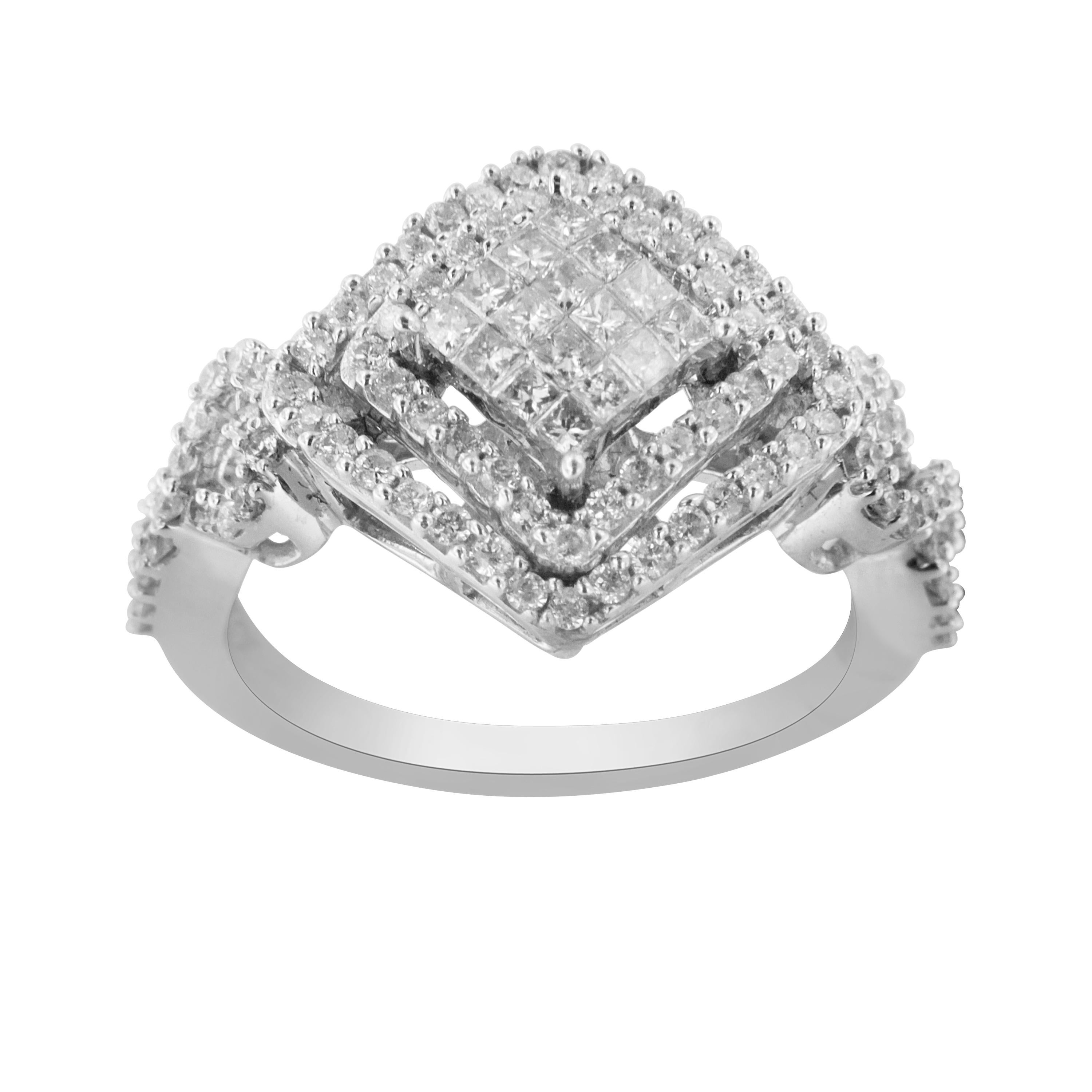 Contemporary 14K White Gold 1.0 Carat Diamond Composite Ring For Sale