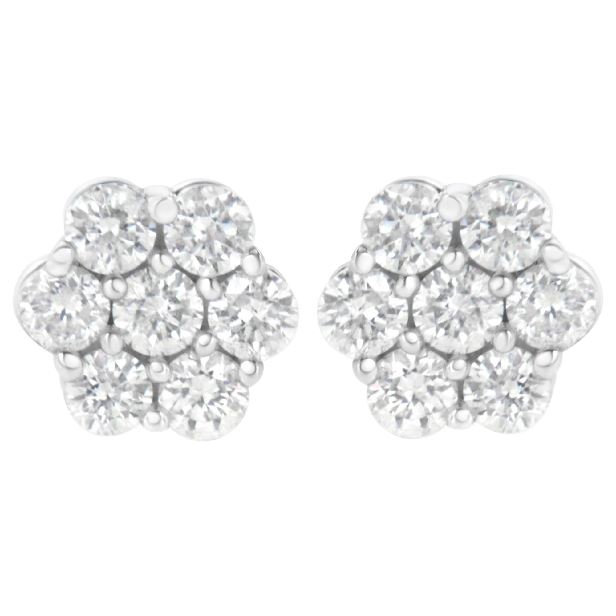 14K White Gold 1.0 Carat Diamond Composite Stud Earrings For Sale