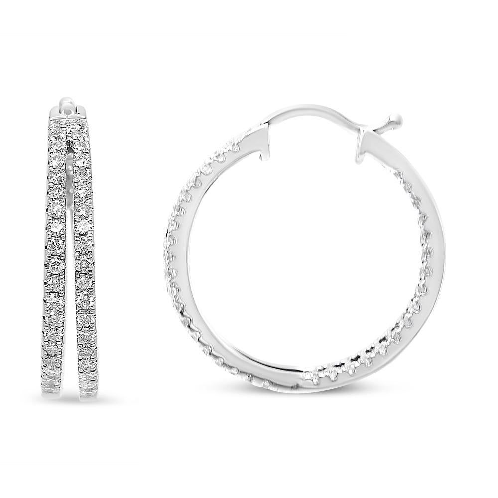 double row diamond hoop earrings