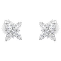 14K White Gold 1.0 Carat Diamond Flower Stud Earring