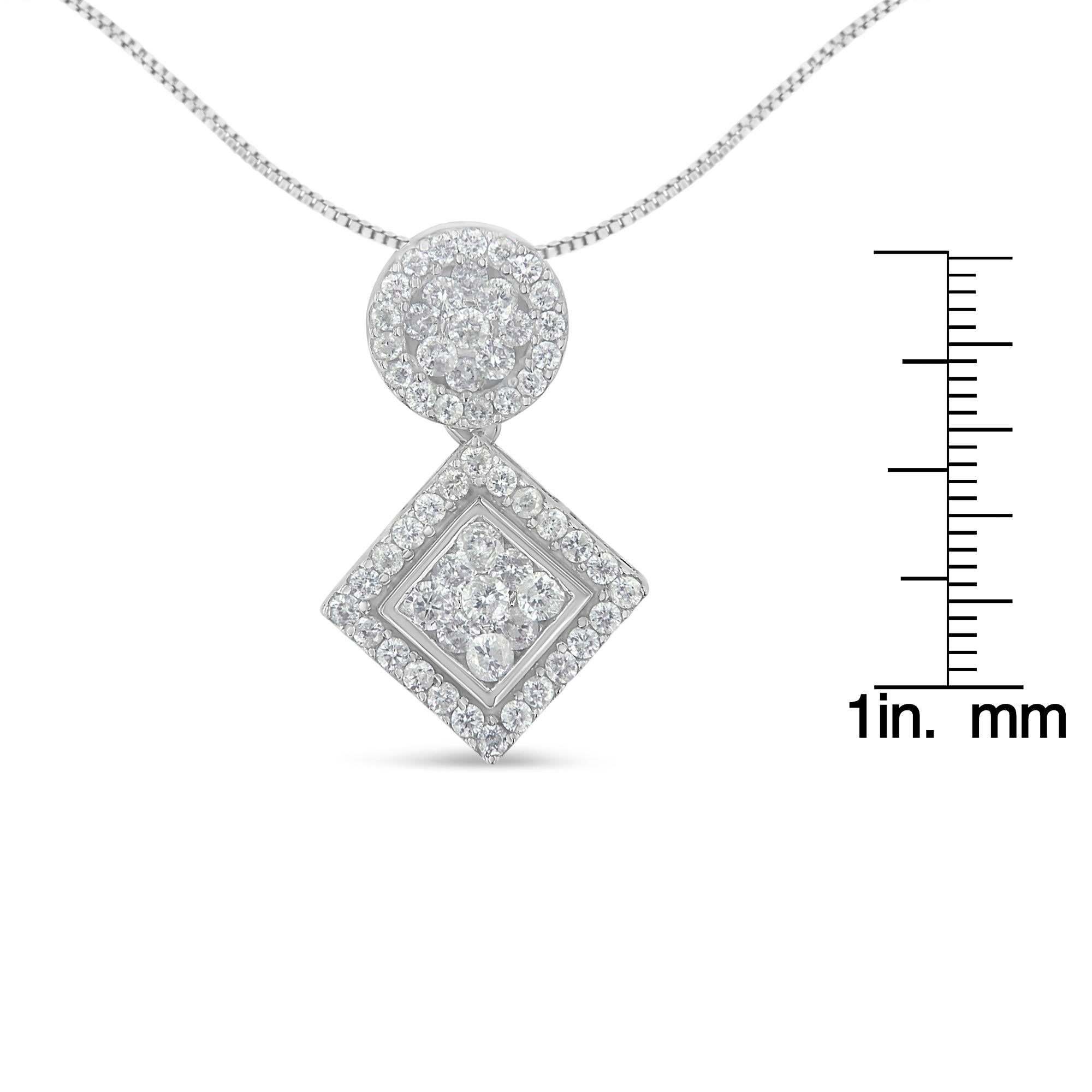 Round Cut 14K White Gold 1.0 Carat Diamond Pendant Necklace For Sale