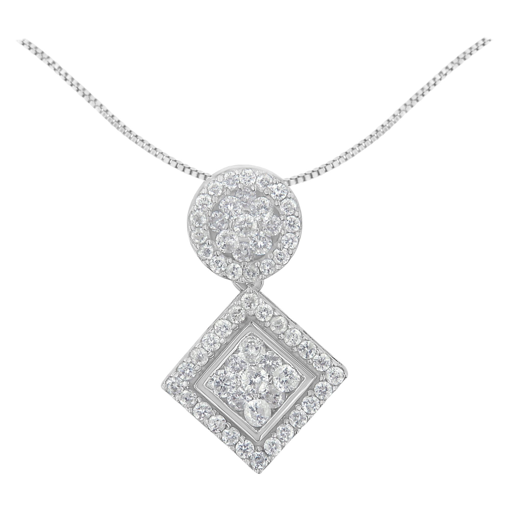 14K White Gold 1.0 Carat Diamond Pendant Necklace For Sale