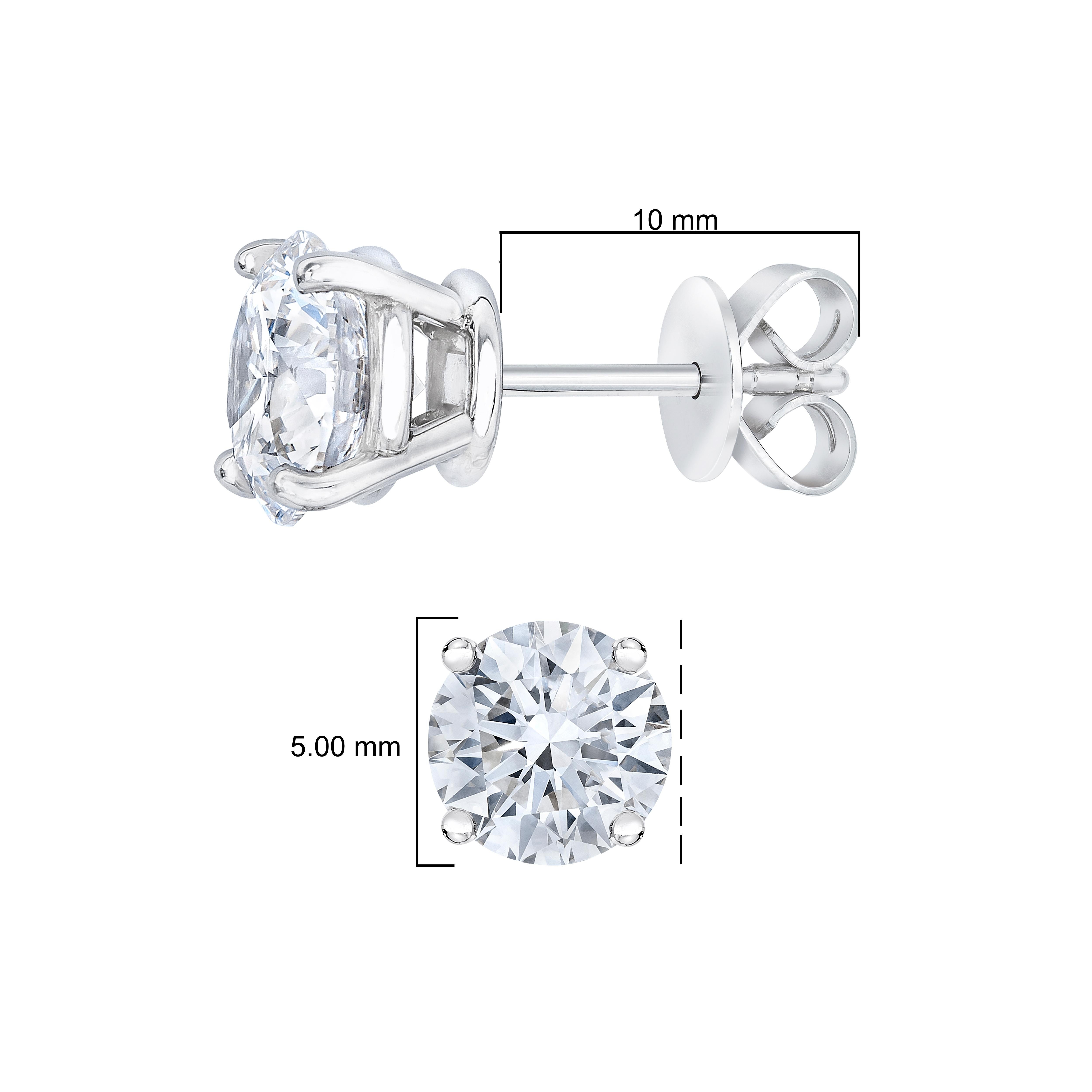 Round Cut 14K White Gold 1.0 Carat Diamond Solitaire Stud Earrings For Sale