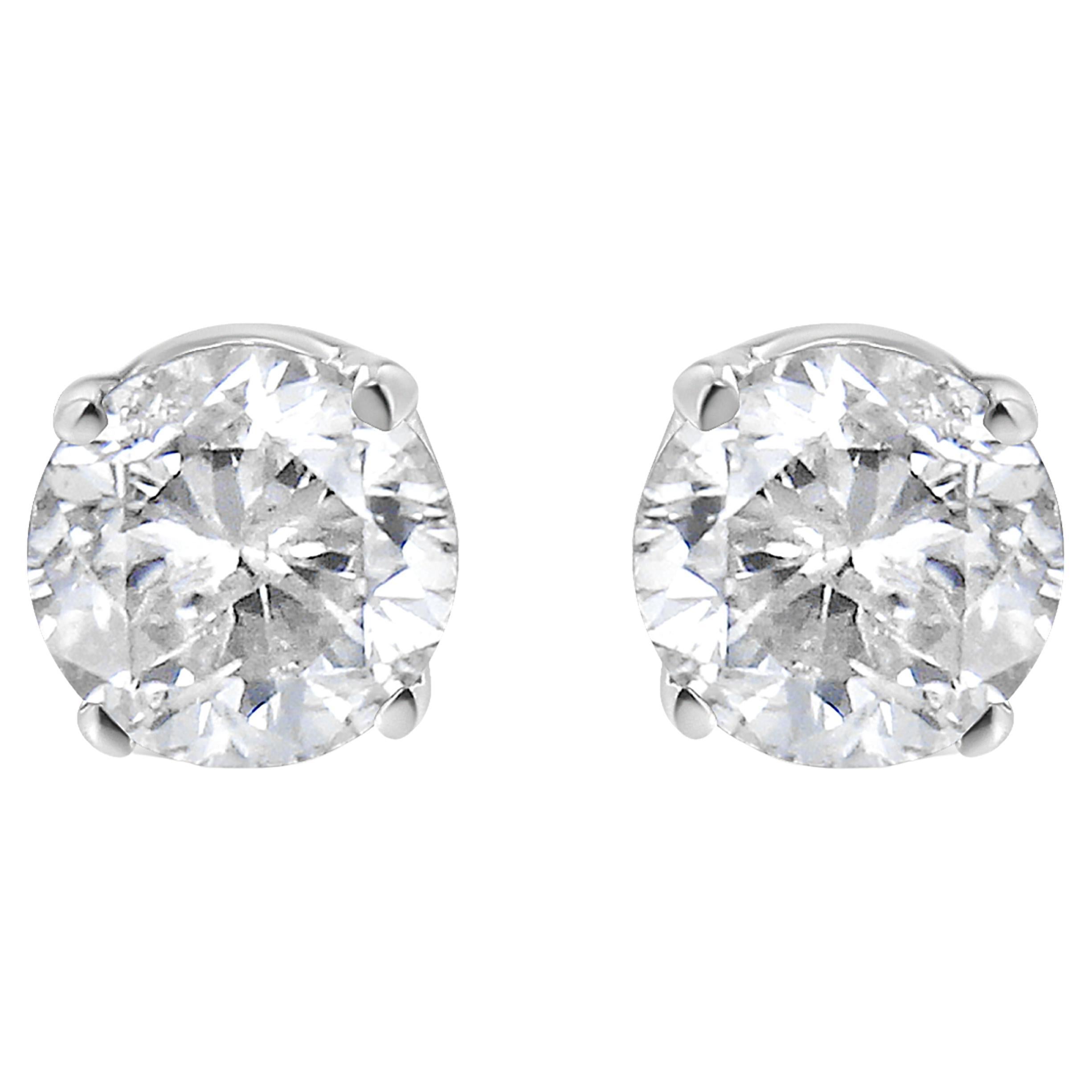14K White Gold 1.0 Carat Diamond Solitaire Stud Earrings