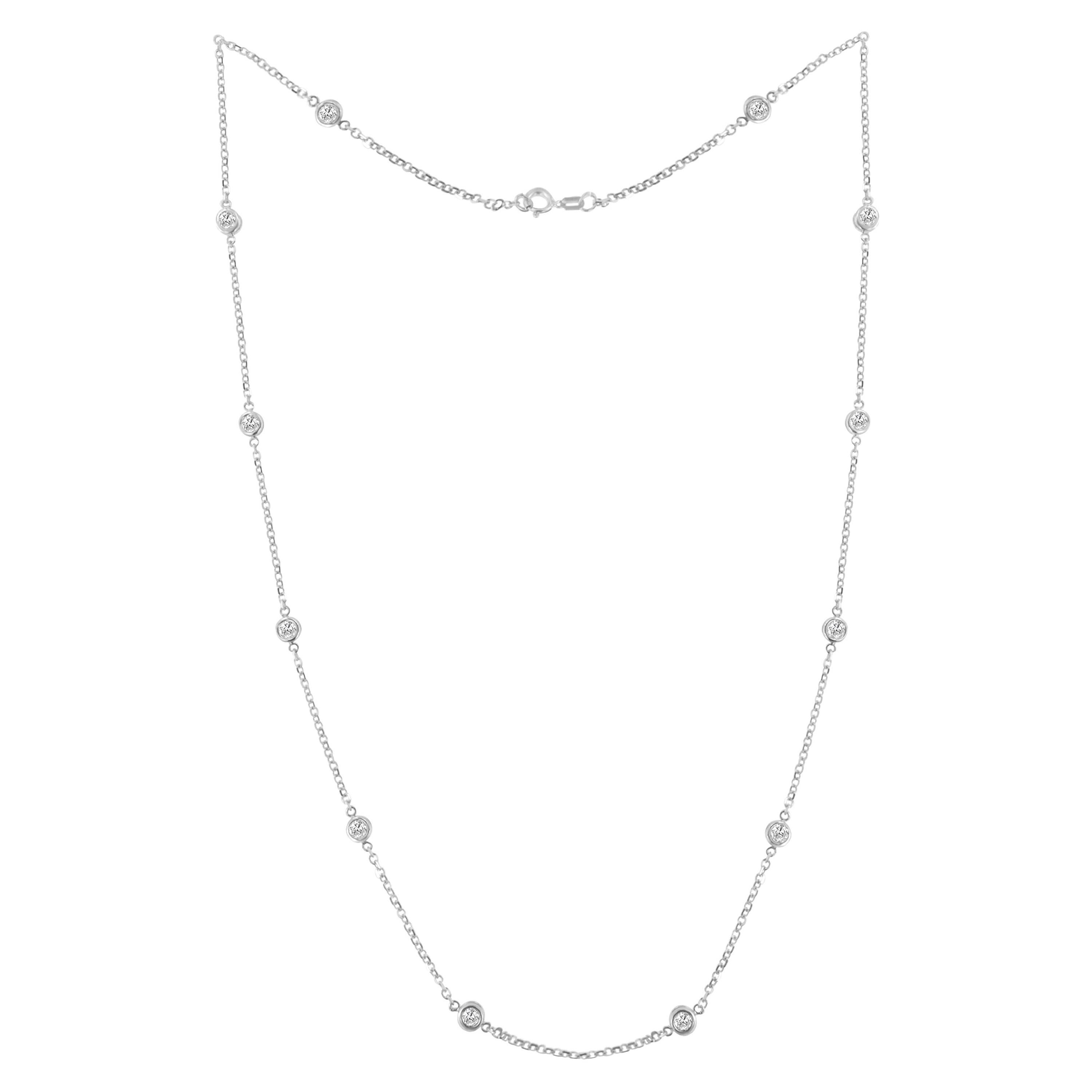 14K White Gold 1.0 Carat Diamond Station Necklace