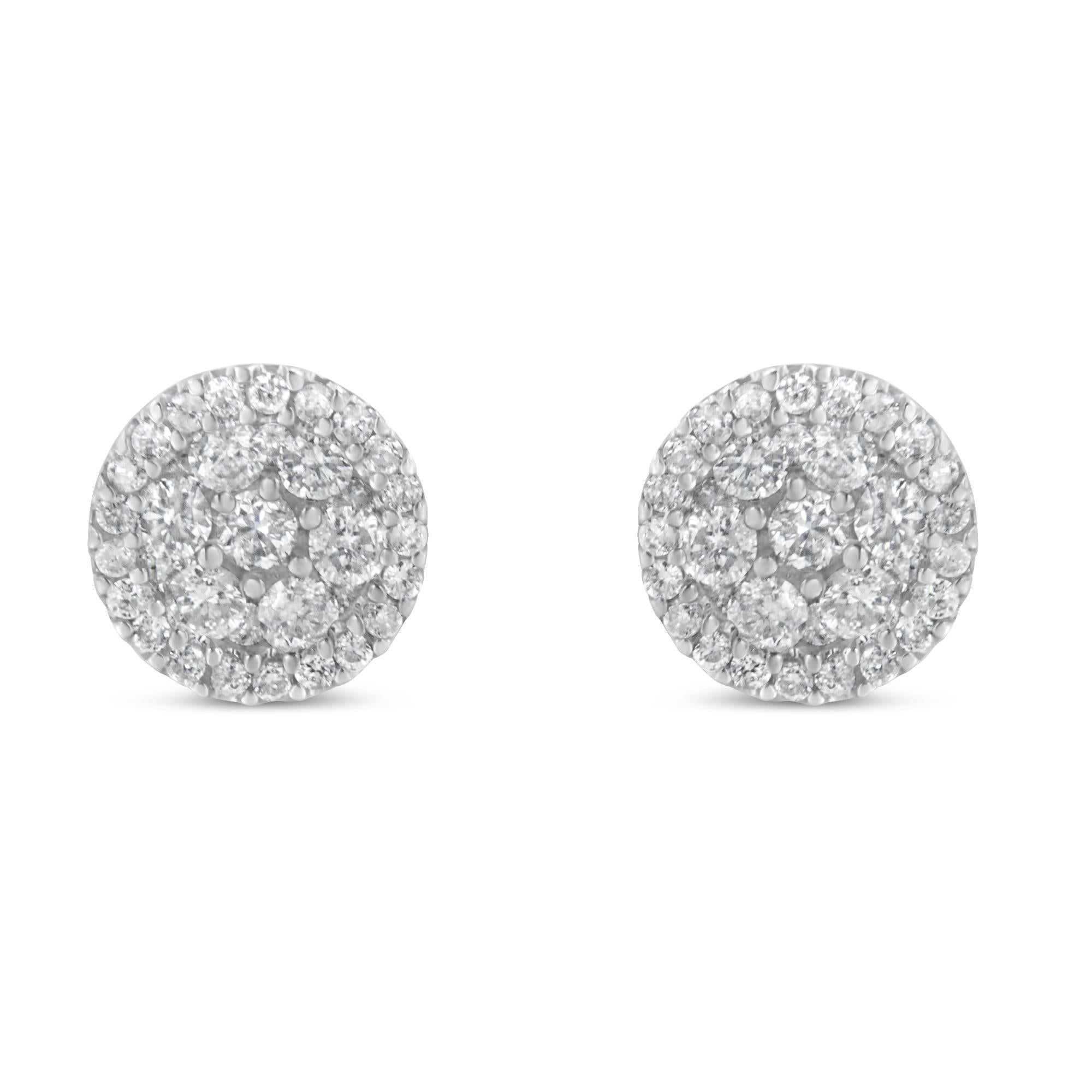 Modern 14K White Gold 1.0 Carat Diamond Stud Earrings For Sale