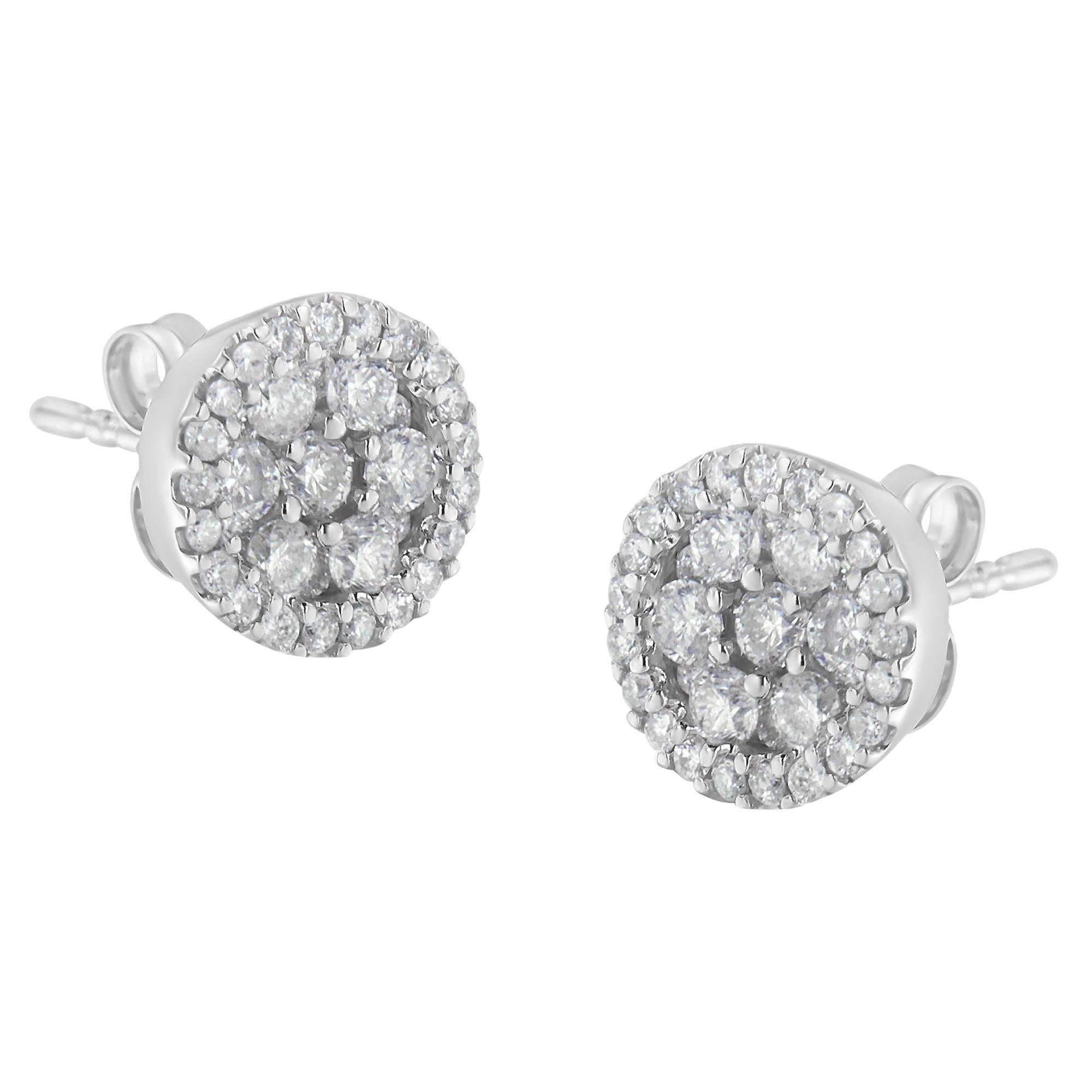 14K White Gold 1.0 Carat Diamond Stud Earrings For Sale