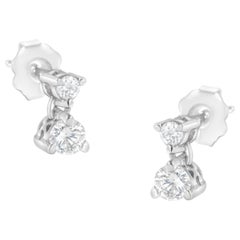 14K White Gold 1.0 Carat Double Diamond Stud Earrings