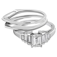 14K White Gold 1.0 Carat Emerald Shape Diamond Step Up Engagement Ring
