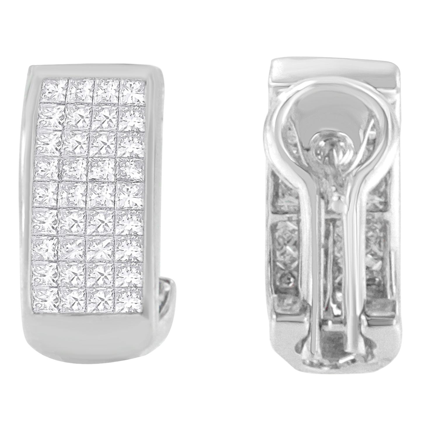 Contemporary 14K White Gold 1.0 Carat Princess-Cut Diamond Earring For Sale