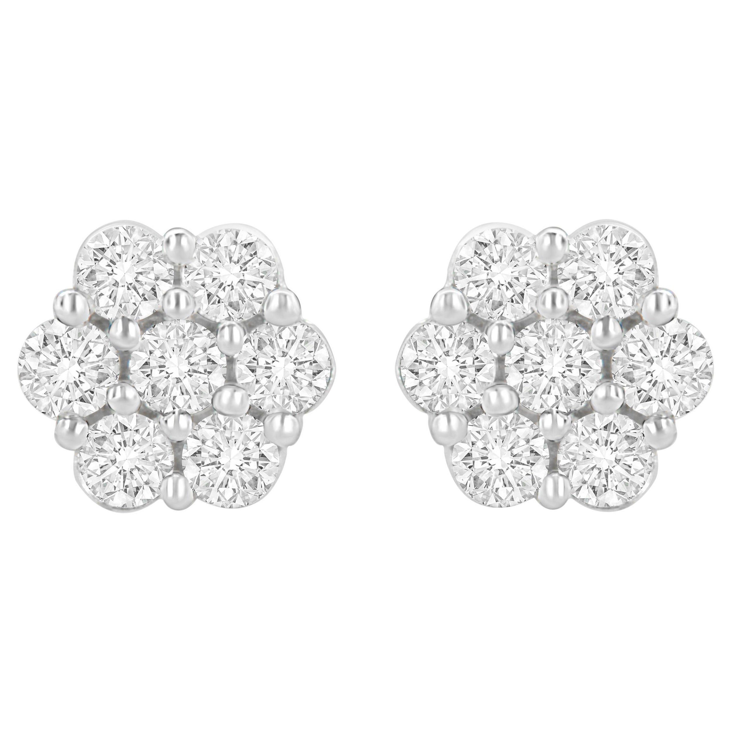 14K Weißgold 1,0 Karat Diamant-Ohrstecker mit rundem Schliff und Blumenmuster